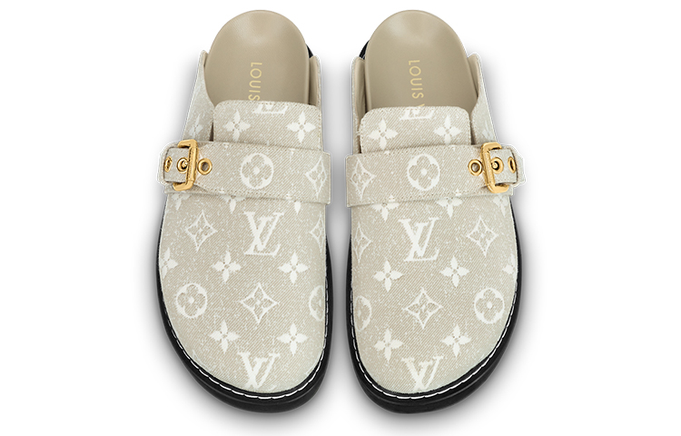 Shop LOUIS VUITTON 舒適丹寧平底時尚拖鞋 女款 灰色