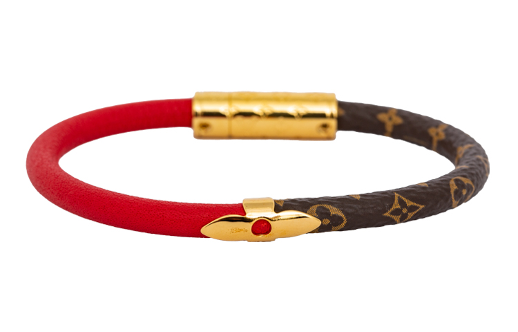 Shop (W) 루이비통 데일리 컨피덴셜 송아지 가죽 팔찌 브라운 레드 뉴이어 레드 M6433