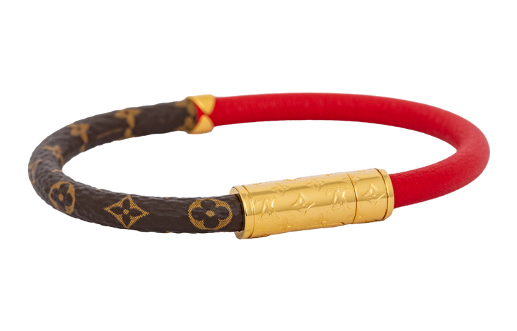 Details for (W) 루이비통 데일리 컨피덴셜 송아지 가죽 팔찌 브라운 레드 뉴이어 레드 M6433