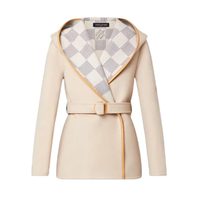 (Women) LOUIS VUITTON Damier Azur Wrap Belt Hooded Long Sleeve Coat Beige Women. 1A9SJ5