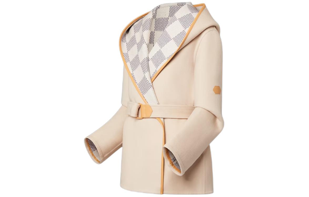 Shop (Women) LOUIS VUITTON Damier Azur Wrap Belt Hooded Long Sleeve Coat Beige Women. 1A9SJ5