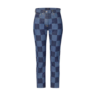 (Women) LOUIS VUITTON Damier High-Waist Straight Fit Jeans Women Blue 1AFMMA