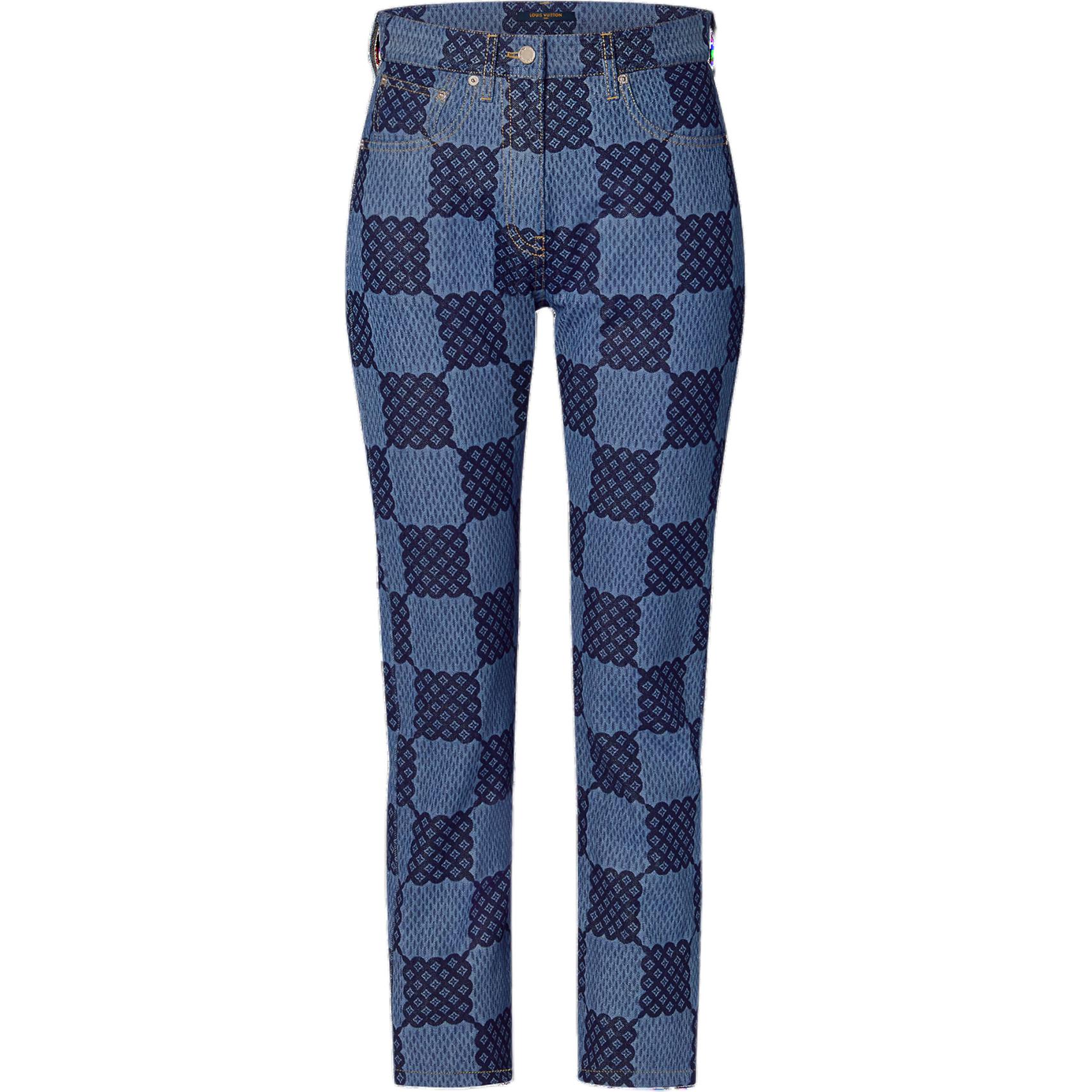 Order (Women) LOUIS VUITTON Damier High-Waist Straight Fit Jeans Women Blue 1AFMMA