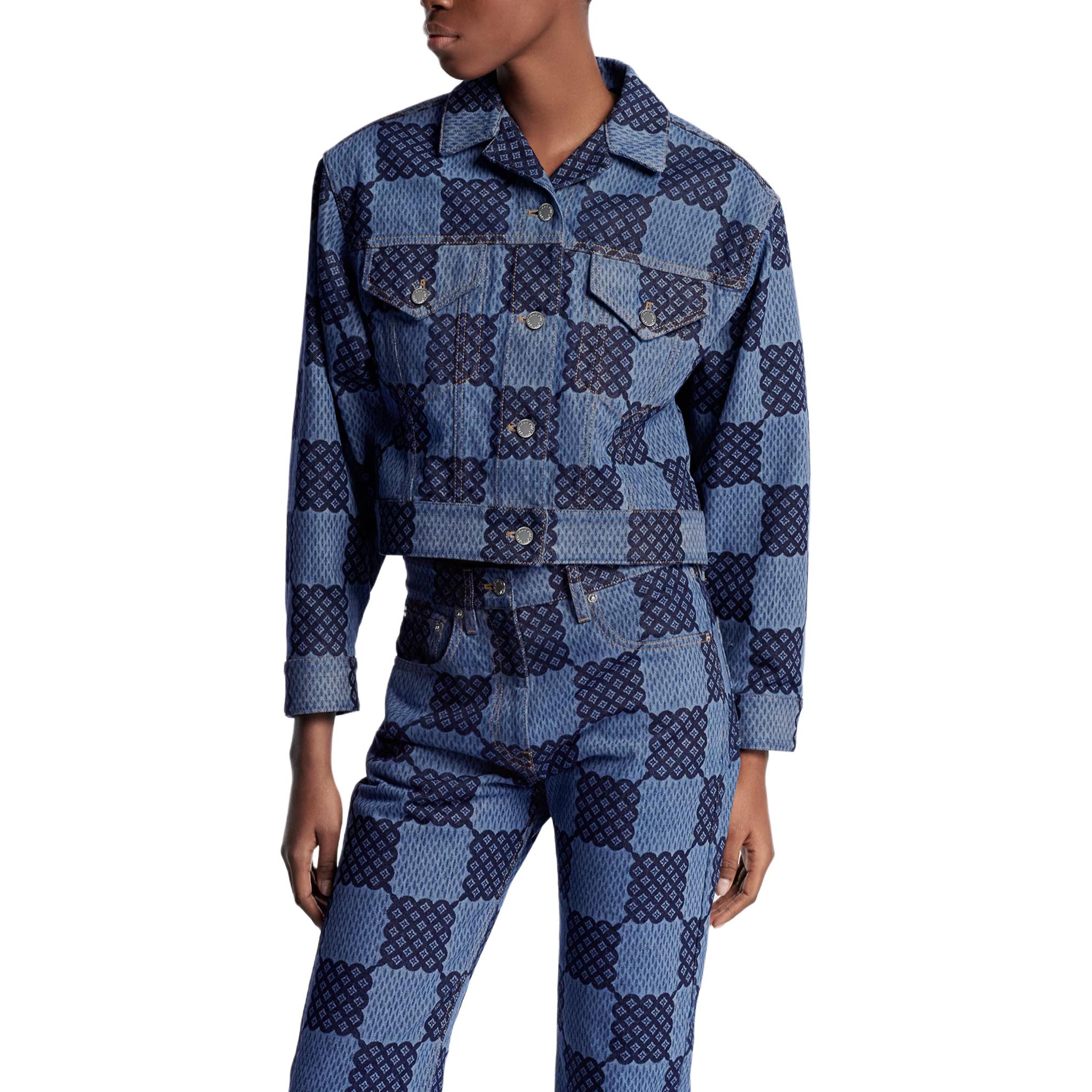 Shop (Women) LOUIS VUITTON Damier High-Waist Straight Fit Jeans Women Blue 1AFMMA