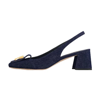 (W) LV Denim 'Metallic Accent Block Heel'