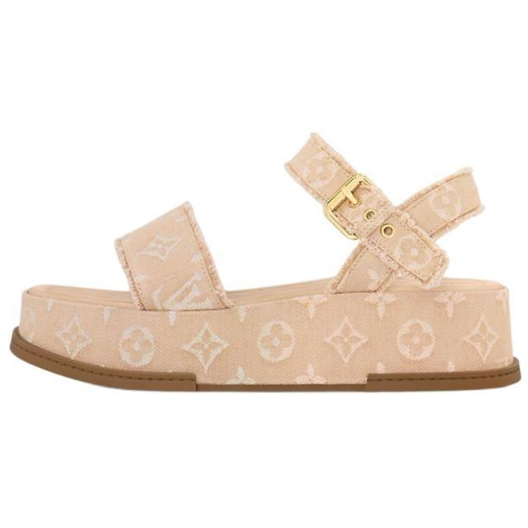 (Women) Louis Vuitton Denim Platform Toe Loop Sandal 'Light Brown' 1ACYCF