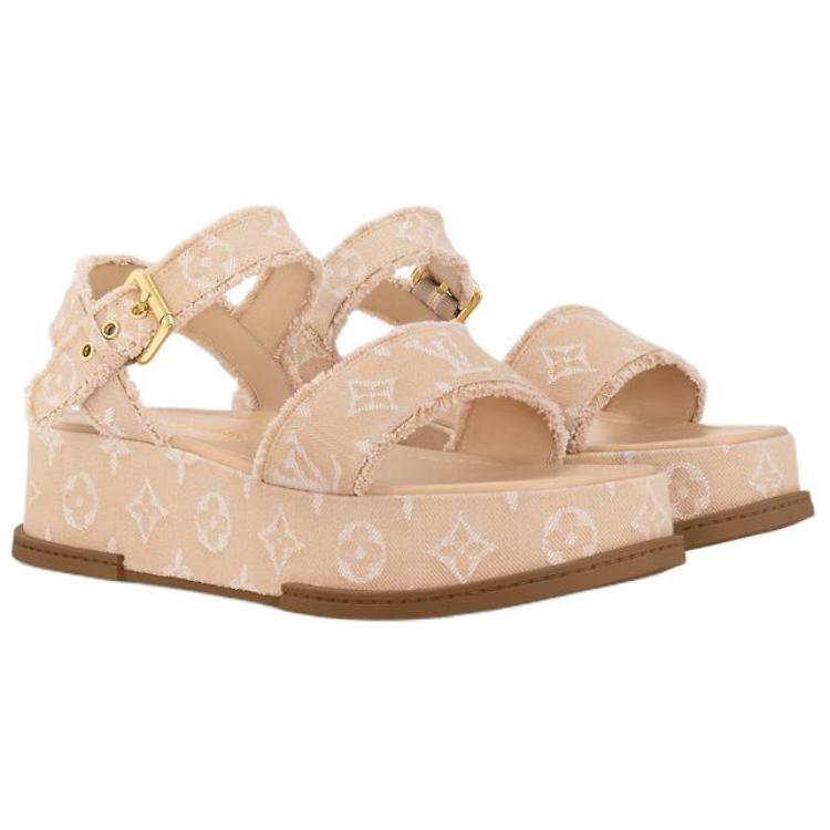 Shop (W) Sandali Louis Vuitton Denim Platform Toe Loop ''Marrone Chiaro'' 1ACYCF