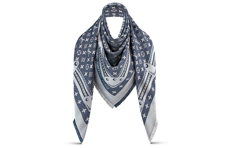 (Women) Louis Vuitton Denim Silk Wool Shawl Scarf Collection M73698
