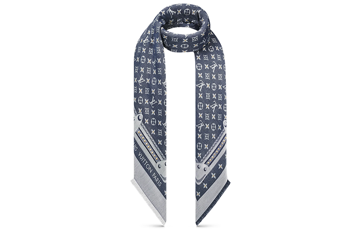 (Women) Louis Vuitton Denim Silk Wool Shawl Scarf Collection M73698 圖 3