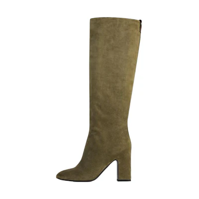 (W) LV Don 'Khaki Green Pointed-Toe High Boot'