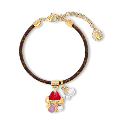 (Women) Louis Vuitton Double Snowball Charm Canvas Metal Bracelet Brown M8292Z
