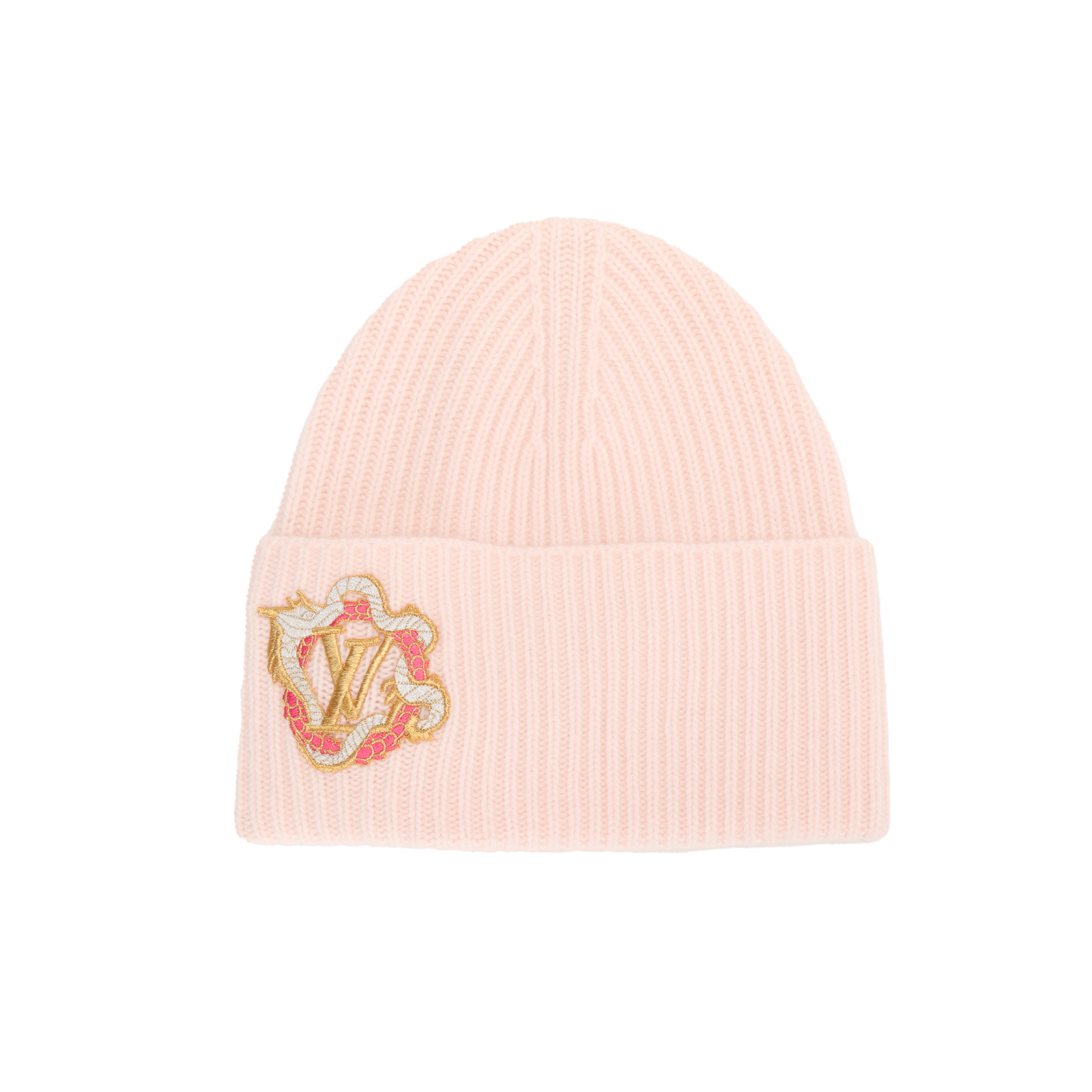 (Women) LOUIS VUITTON Dragon Patch Wool Beanie Pink Ladies. M79549