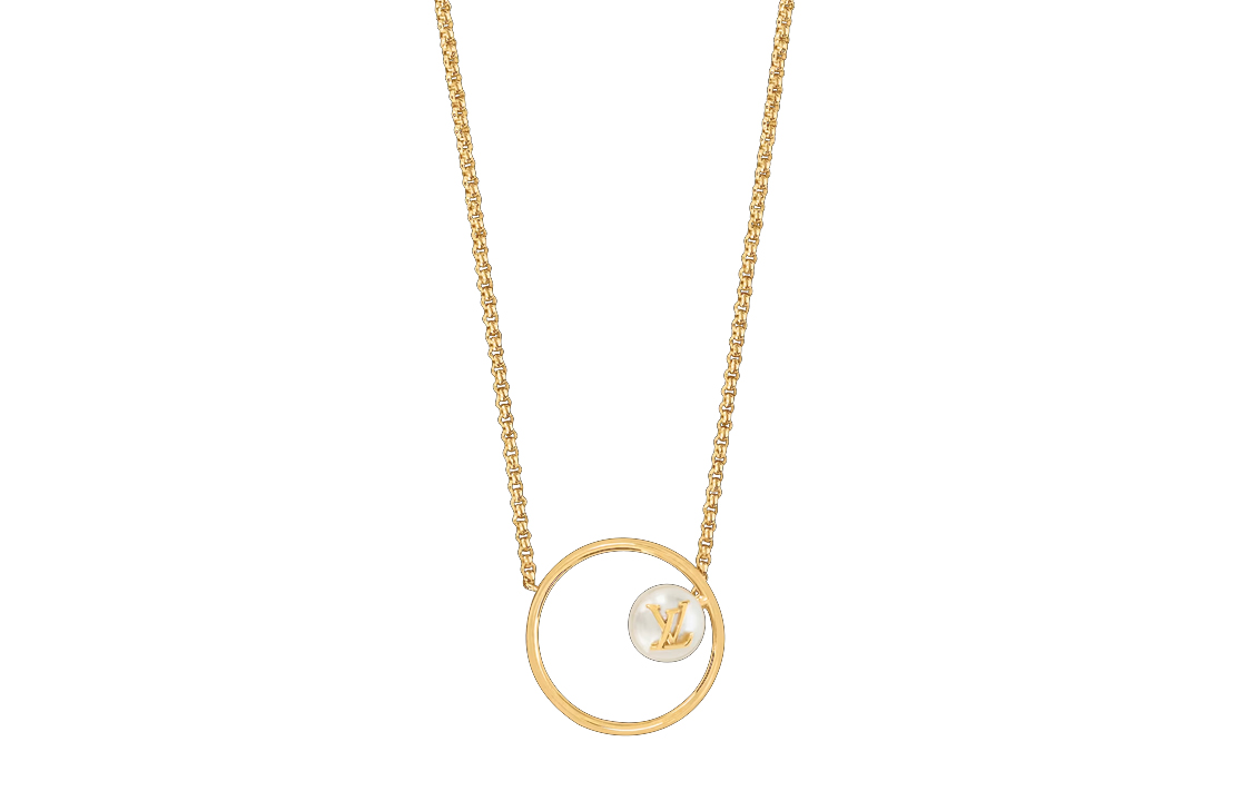 (Women) Louis Vuitton Eclipse Circle Logo Pendant Necklace Gold  Fashion. M01239