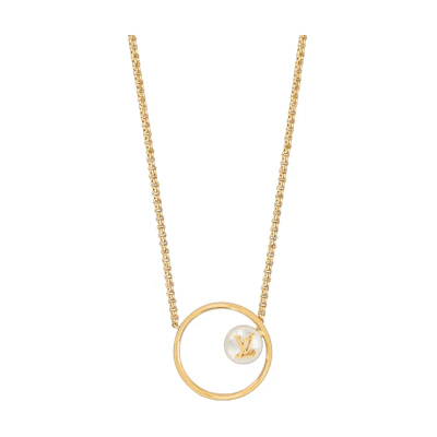 (Women) Louis Vuitton Eclipse Circle Logo Pendant Necklace Gold Fashion. M01239