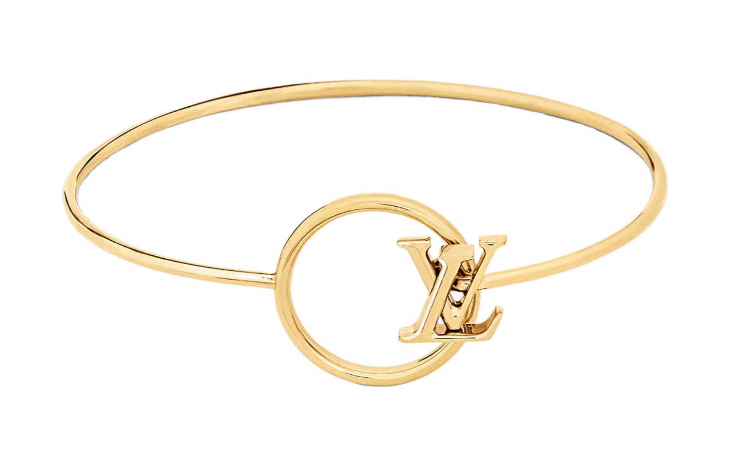 (Women) LOUIS VUITTON Eclipse LV Bracelet Minimalist Double Circle Metal Bangle Gold M00765