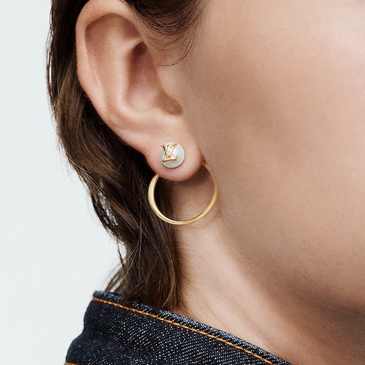 (Women) Louis Vuitton Eclipse Monogram Earrings Gold for Women M01237 圖 4