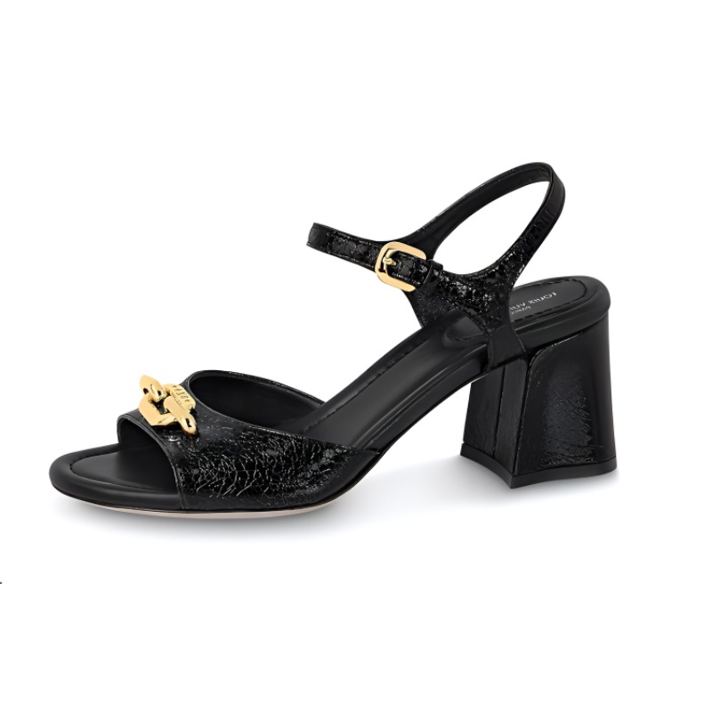 (Women) Louis Vuitton Edge Leather 'Fashion Trend Single Strap Sandal' Black 1ABGGC