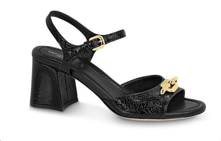 Order (W) Louis Vuitton Sandales Noires ''Edge en Cuir à Bride Unique Tendance Mode'' 1ABGGC