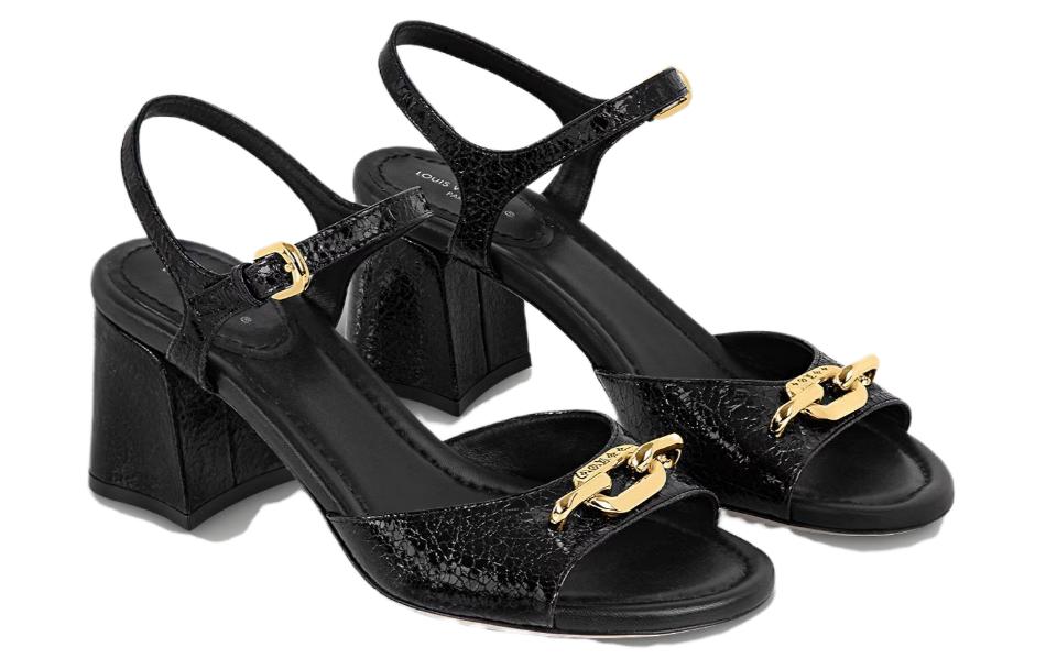 Shop (W) Louis Vuitton Sandales Noires ''Edge en Cuir à Bride Unique Tendance Mode'' 1ABGGC
