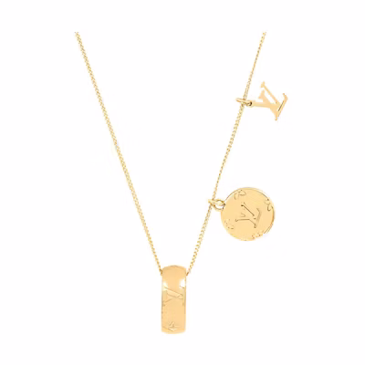 (Women) LOUIS VUITTON Embossed Ring Pendant Necklace Women Gold M80189