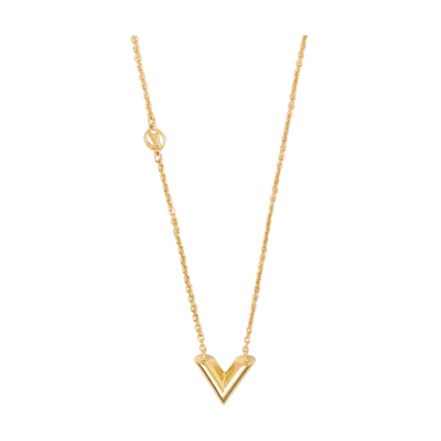 (Women) Louis Vuitton Engraved LV Logo Brass Necklace Gold. M00857