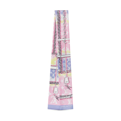 (Women) Louis Vuitton Escale Confidential Pink Silk Twilly Scarf for Women M76186