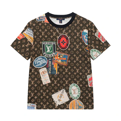 (Women) Louis Vuitton Flight Mode Logo Print Chain Accent Brown Oversized T-Shirt. 1AFMYH