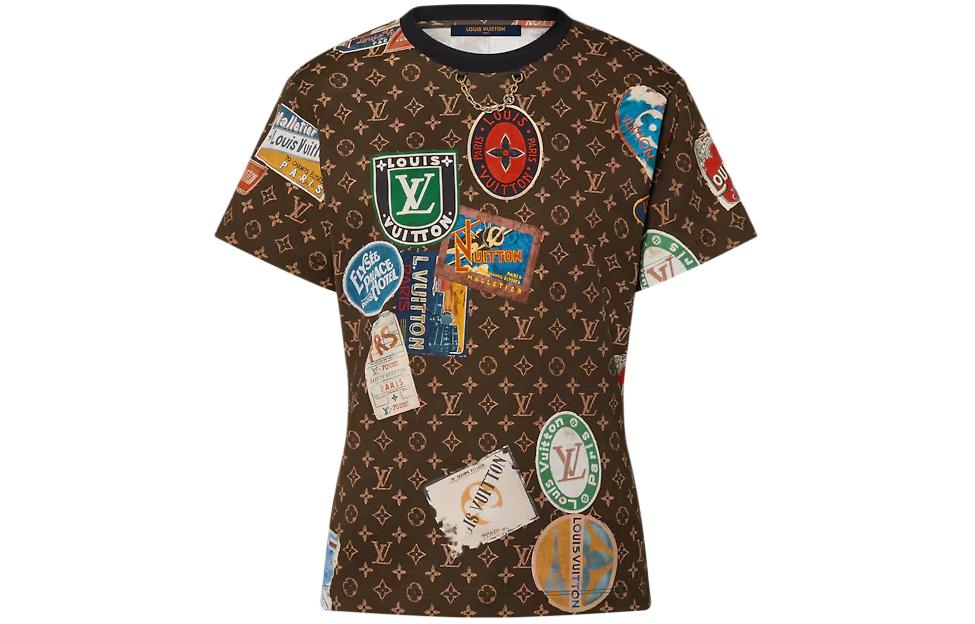 (Women) Louis Vuitton Flight Mode Logo Print Chain Accent Brown Oversized  T-Shirt. 1AFMYH 圖 2