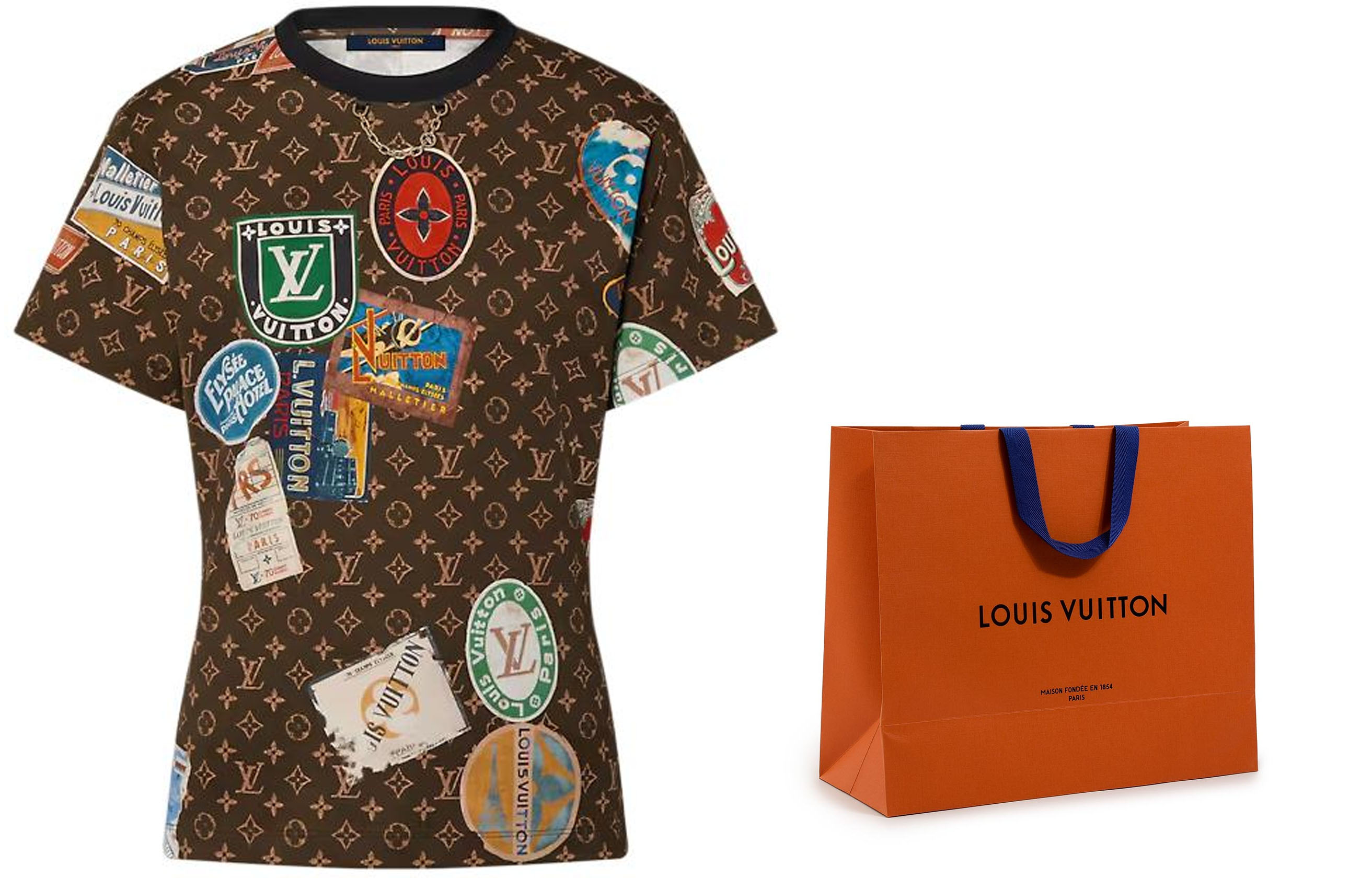 (Women) Louis Vuitton Flight Mode Logo Print Chain Accent Brown Oversized  T-Shirt. 1AFMYH 圖 3