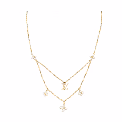 (Women) Louis Vuitton Floragram Dual Chain Adjustable Floral Pendant Necklace Gold . M00981