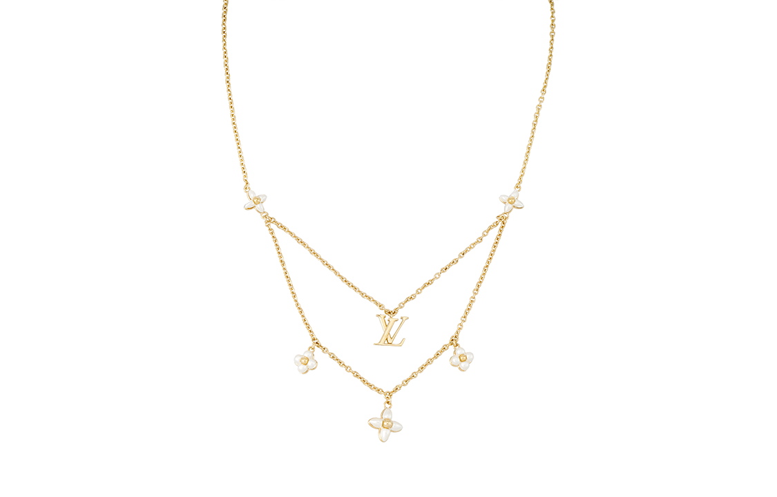 (Women) Louis Vuitton Floragram Dual Chain Adjustable Floral Pendant Necklace Gold . M00981 圖 2