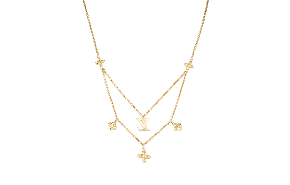 (Women) Louis Vuitton Floragram Dual Chain Adjustable Floral Pendant Necklace Gold . M00981 圖 3