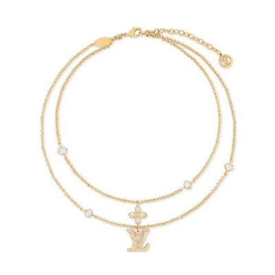 (Women) Louis Vuitton Floral Design Gold Necklace with Crystals for Women. M01845