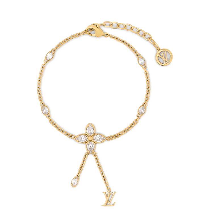 (Women) LOUIS VUITTON Floral Inlay Dazzling Metal Bracelet Women Gold M1625A