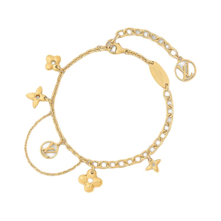 (Women) LOUIS VUITTON Floral Logo Gold Metal Bracelet M64858