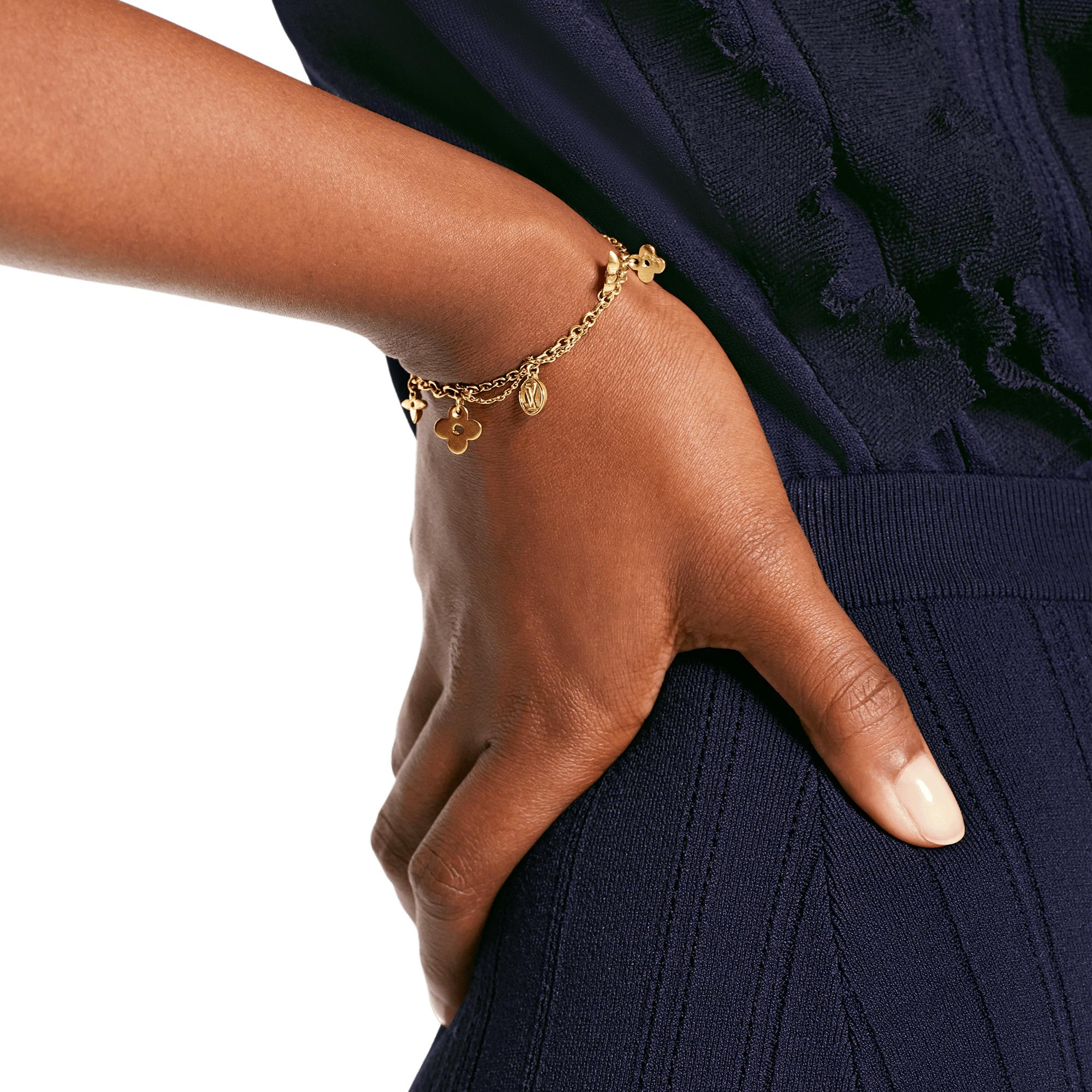 (Women) LOUIS VUITTON Floral Logo Gold Metal Bracelet M64858 圖 7