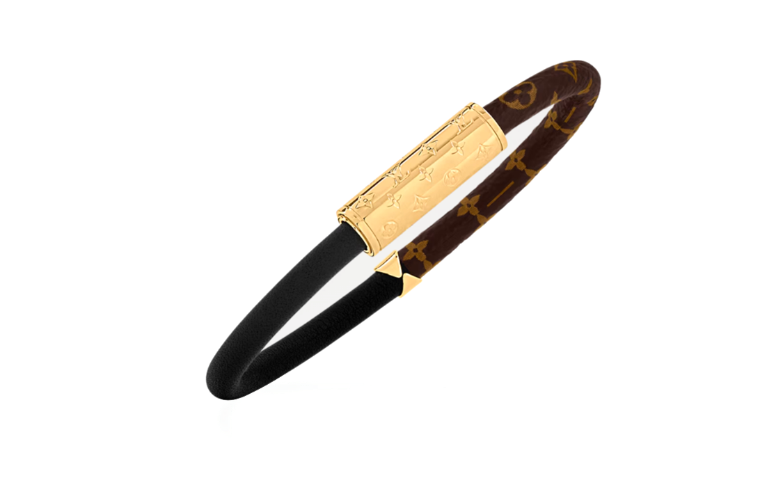 (Women) LOUIS VUITTON Floral Metal Calfskin Coated Canvas Bracelet Women Black M8276F