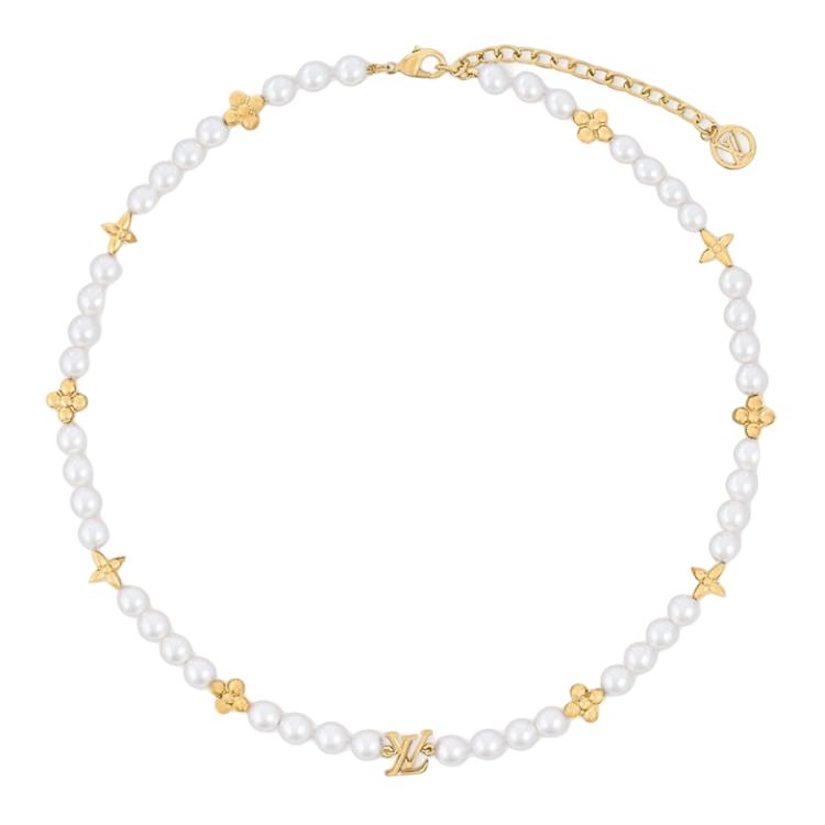 (Women) Louis Vuitton Floral Monogram Design White Metal Necklace  Fashion. M01990