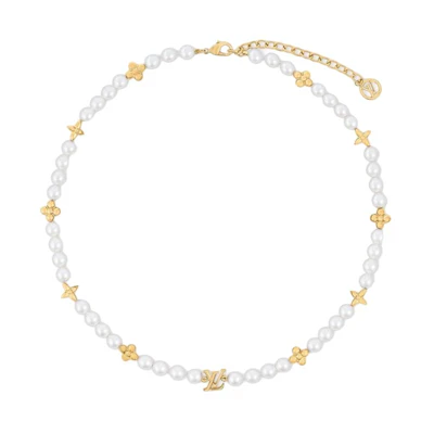 (Women) Louis Vuitton Floral Monogram Design White Metal Necklace Fashion. M01990