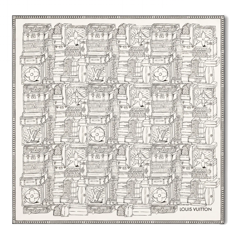 (Women) Louis Vuitton Floral Monogram Print Silk Scarf  Black White M96516