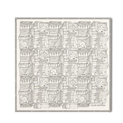 (Women) Louis Vuitton Floral Monogram Print Silk Scarf Black White M96516