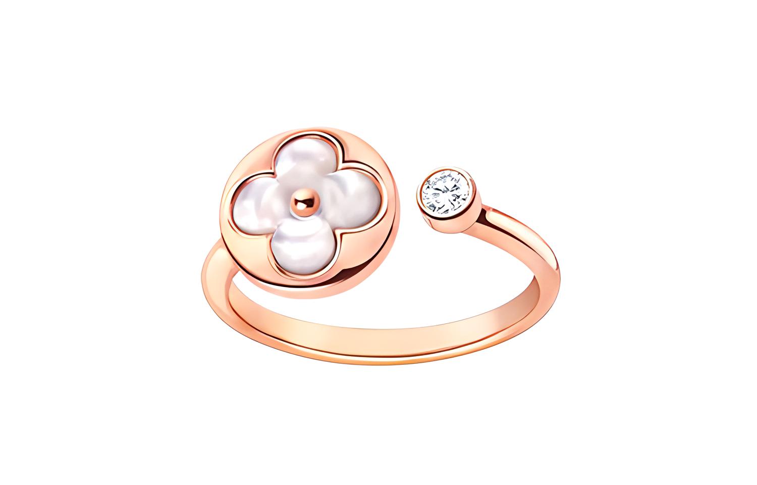 (Women) Louis Vuitton Floral Mother of Pearl Diamond Ring for Women in Rose Gold. Q9L68A