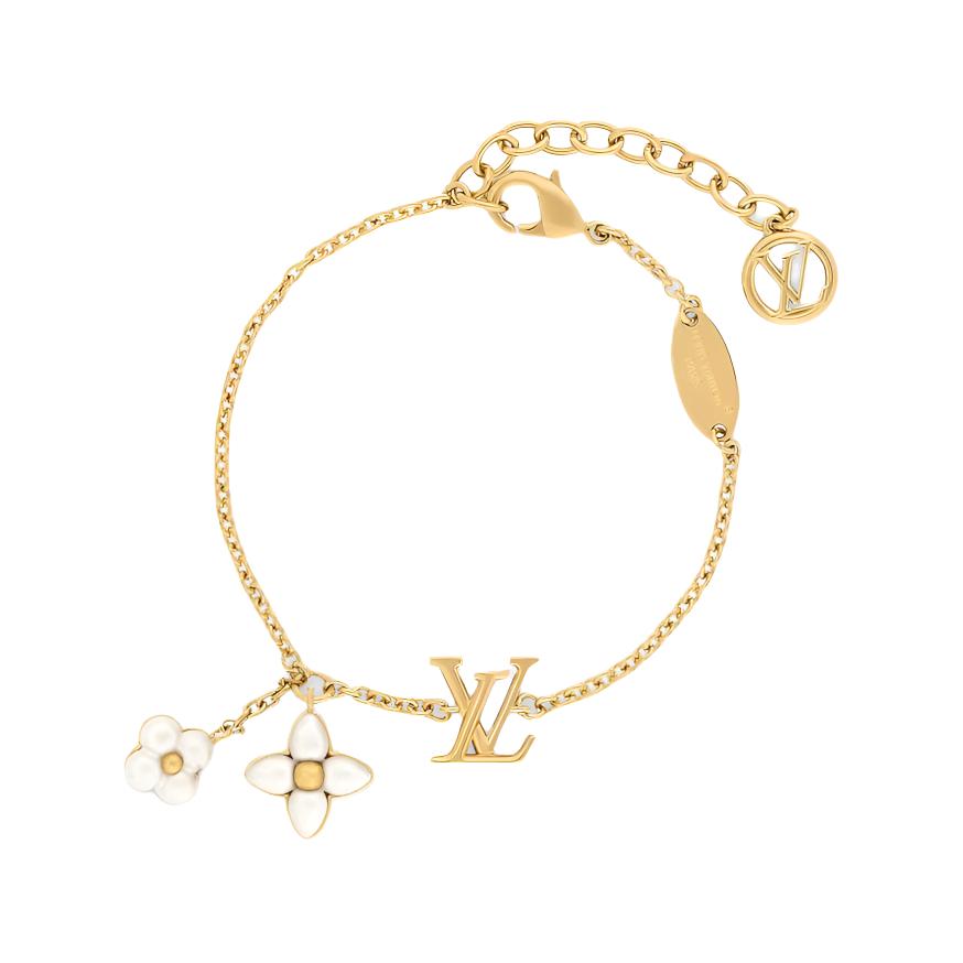 (Women) LOUIS VUITTON Floral Pattern Metal Bracelet for Women Gold M1738A