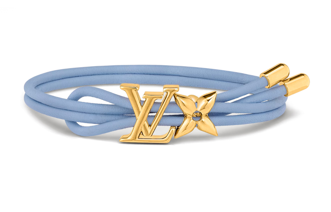 (Women) LOUIS VUITTON Floral Pattern Metallic Calfskin Leather Bracelet Women Blue. M8531Z