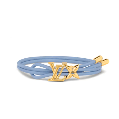 (Women) LOUIS VUITTON Floral Pattern Metallic Calfskin Leather Bracelet Women Blue. M8531Z