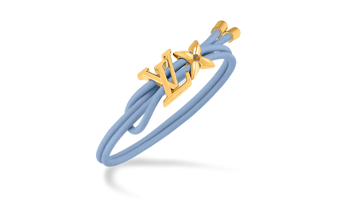 Lookbook (W) 루이 비통 플로럴 패턴 메탈릭 송아지 가죽 팔찌 여성 블루. M8531Z