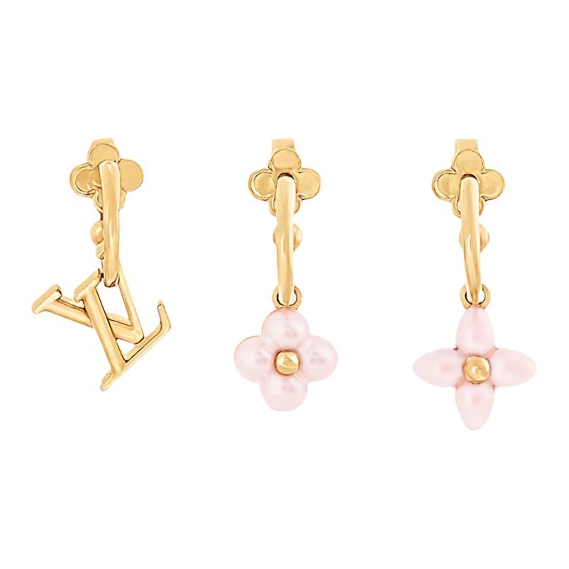 (Women) LOUIS VUITTON Floral Pattern Rose Gold Metal  Earrings. M02987