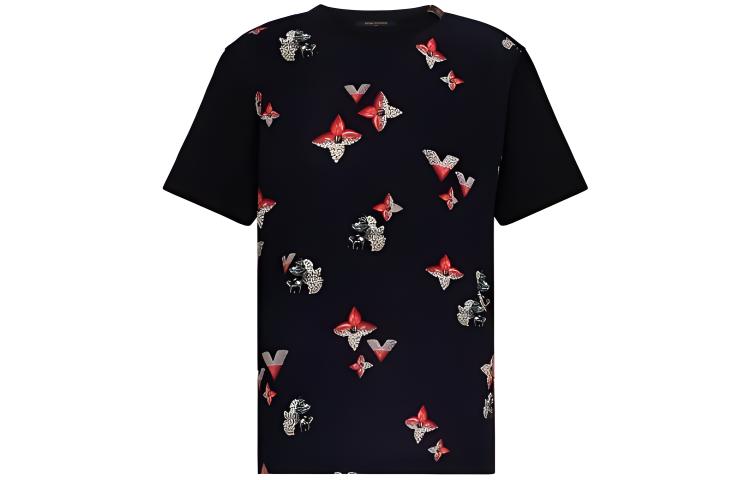 (Women) Louis Vuitton Floral Print Crewneck Slim Fit Casual T-Shirt Women Black 1A88S5