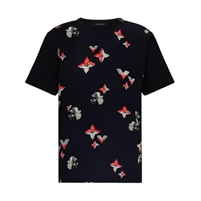 (Women) Louis Vuitton Floral Print Crewneck Slim Fit Casual T-Shirt Women Black 1A88S5
