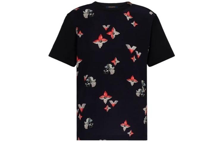 Order (W) Louis Vuitton Kaos Slim Fit Motif Bunga Wanita Hitam Casual 1A88S5